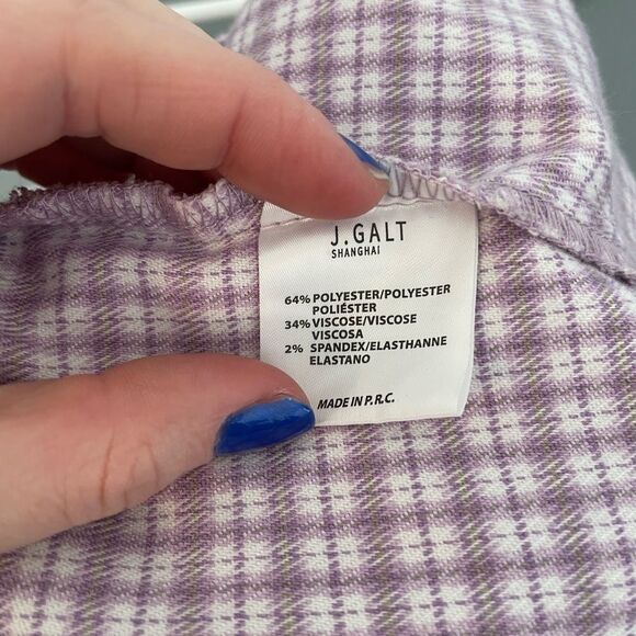 John Galt Size XS Brandy Melville Vivian Top Purple Plaid Preppy Collared Crop - Picture 9 of 12